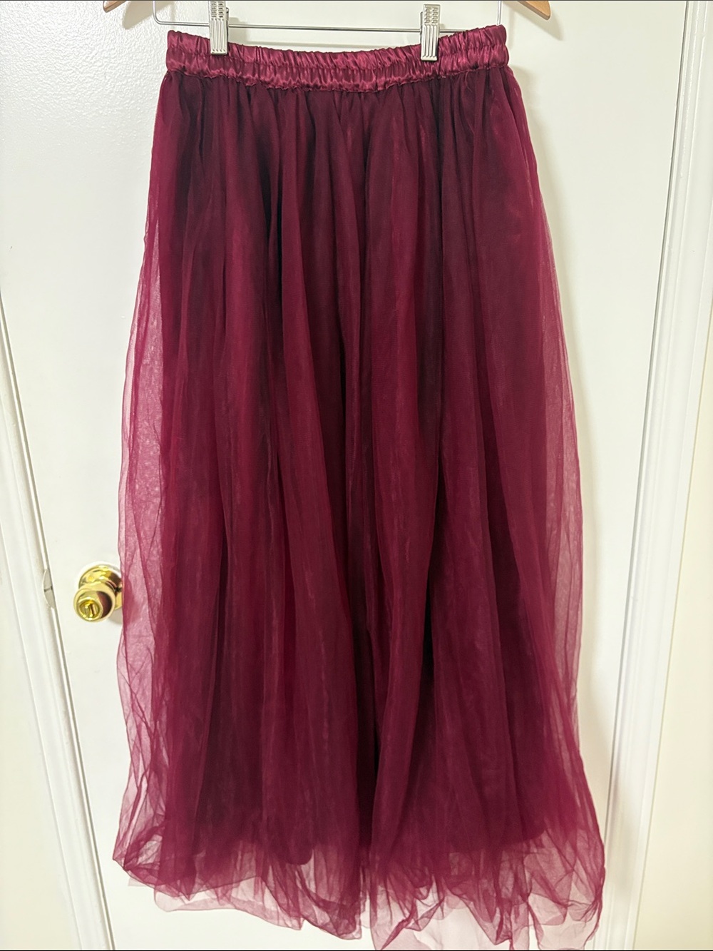 Women's Burgundy Tulle Maxi Skirt with Elastic Waist